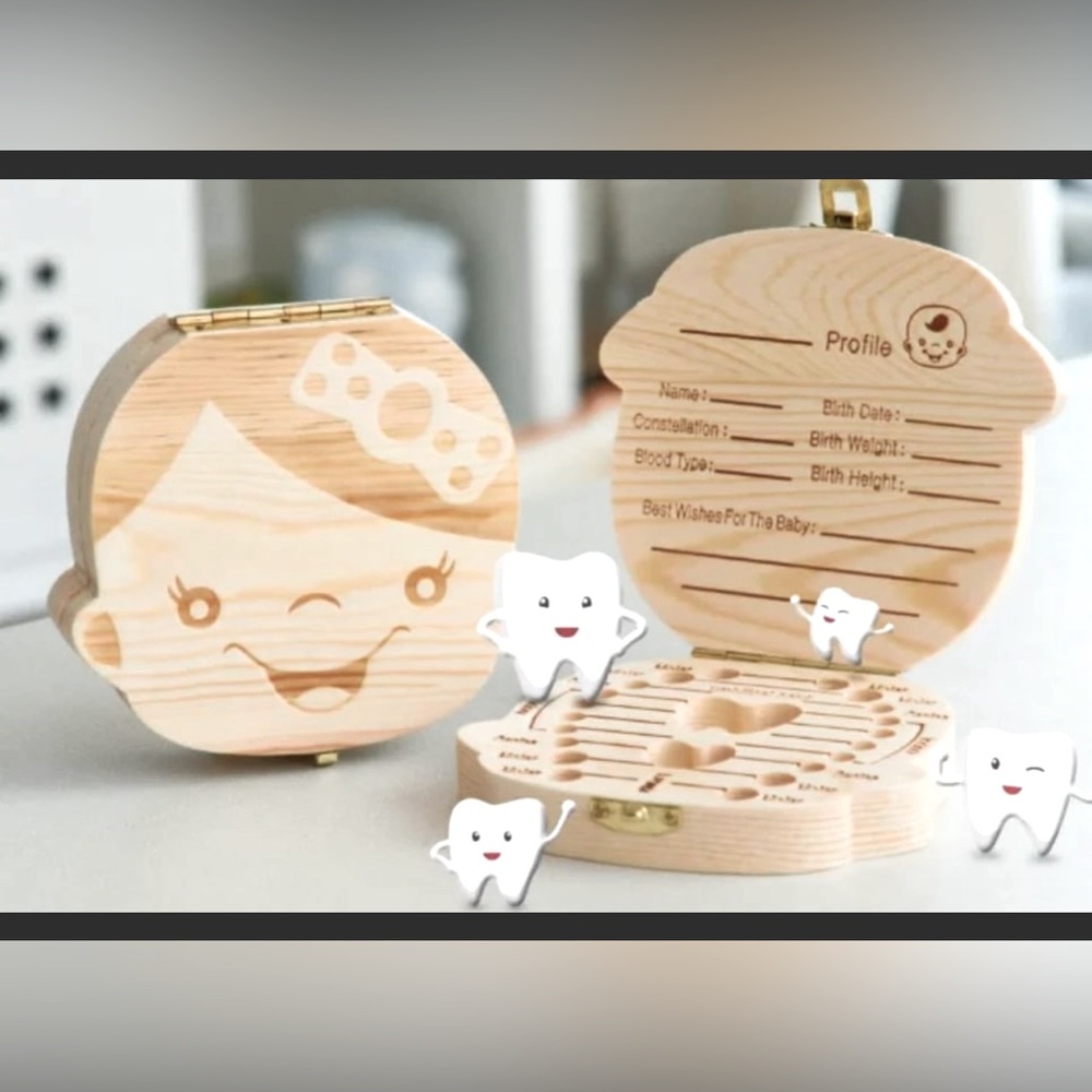 BRAND NEW BABY TOOTH FAIRY & FIRST CURL, & UMBILICAL CORD PINE WOOD KEEPSAKE BOX